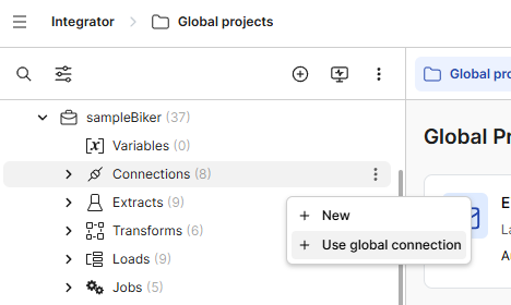 Click to enlarge Screenshot showing the option to create a new global connection in new Integrator UI